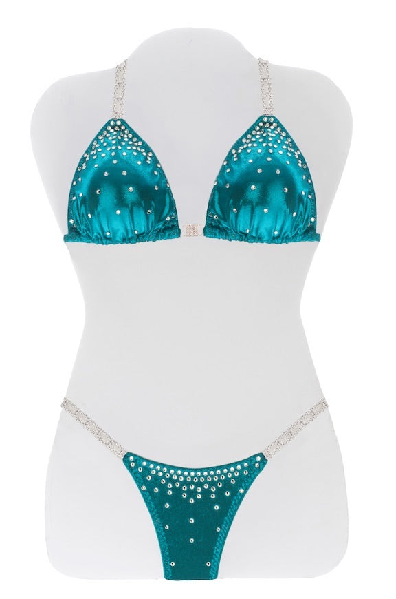 $450 Fade Down Turquoise Mystique Bikini Suit