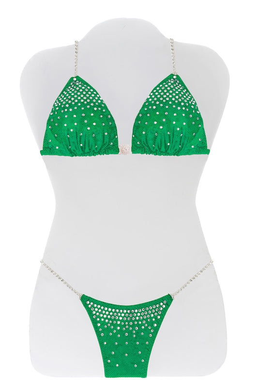 $550 Fade Down Green Hologram Bikini Suit